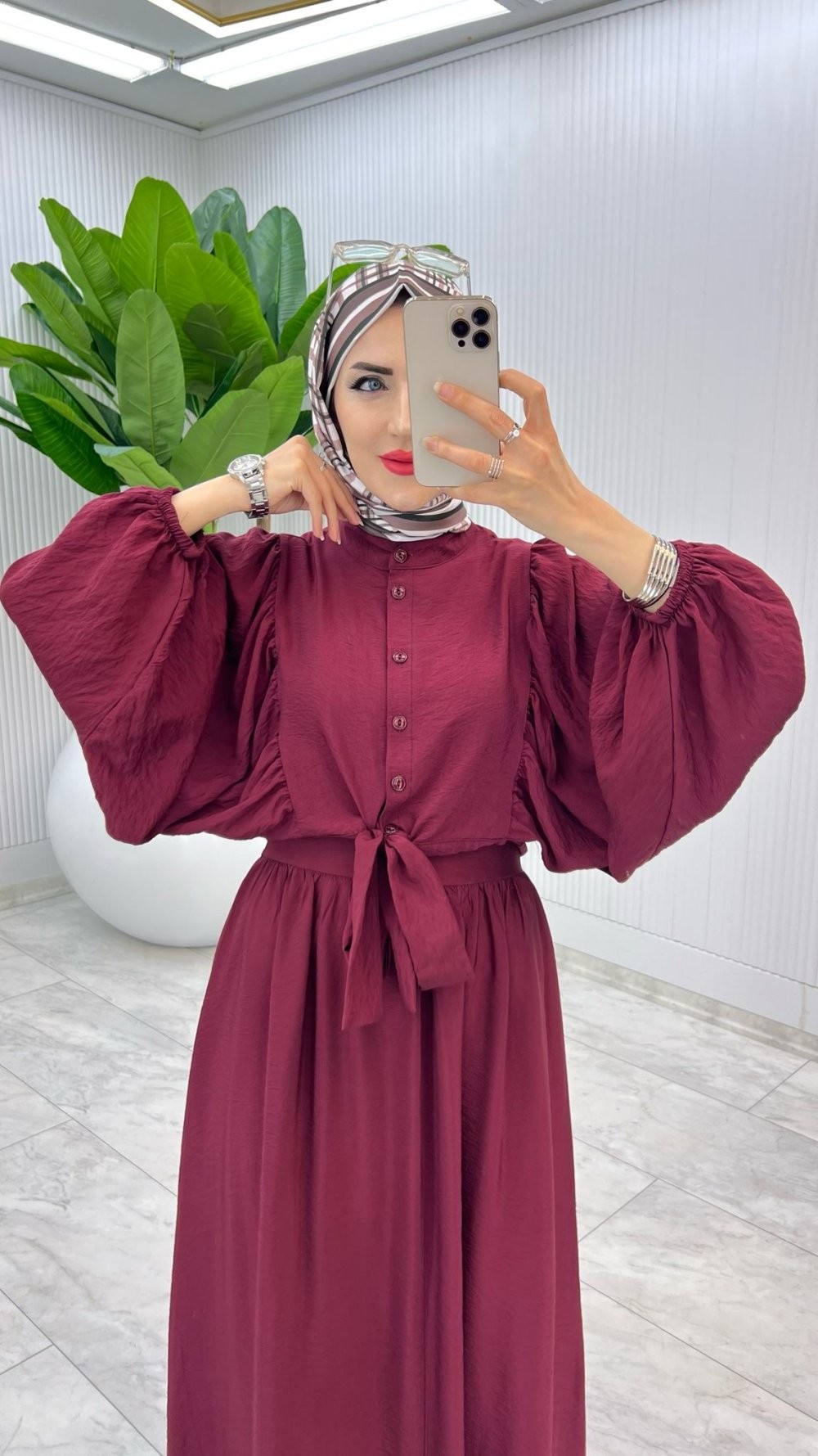 Bordo Premium Yarasa Etek Takım Tesettür Giyim