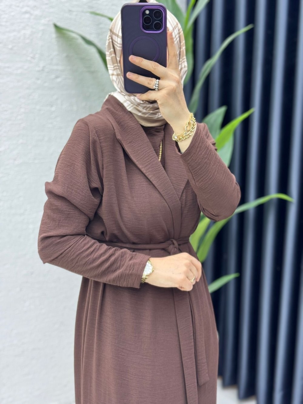 Kahve Premium Üçlü Helena Takım Tesettür Giyim