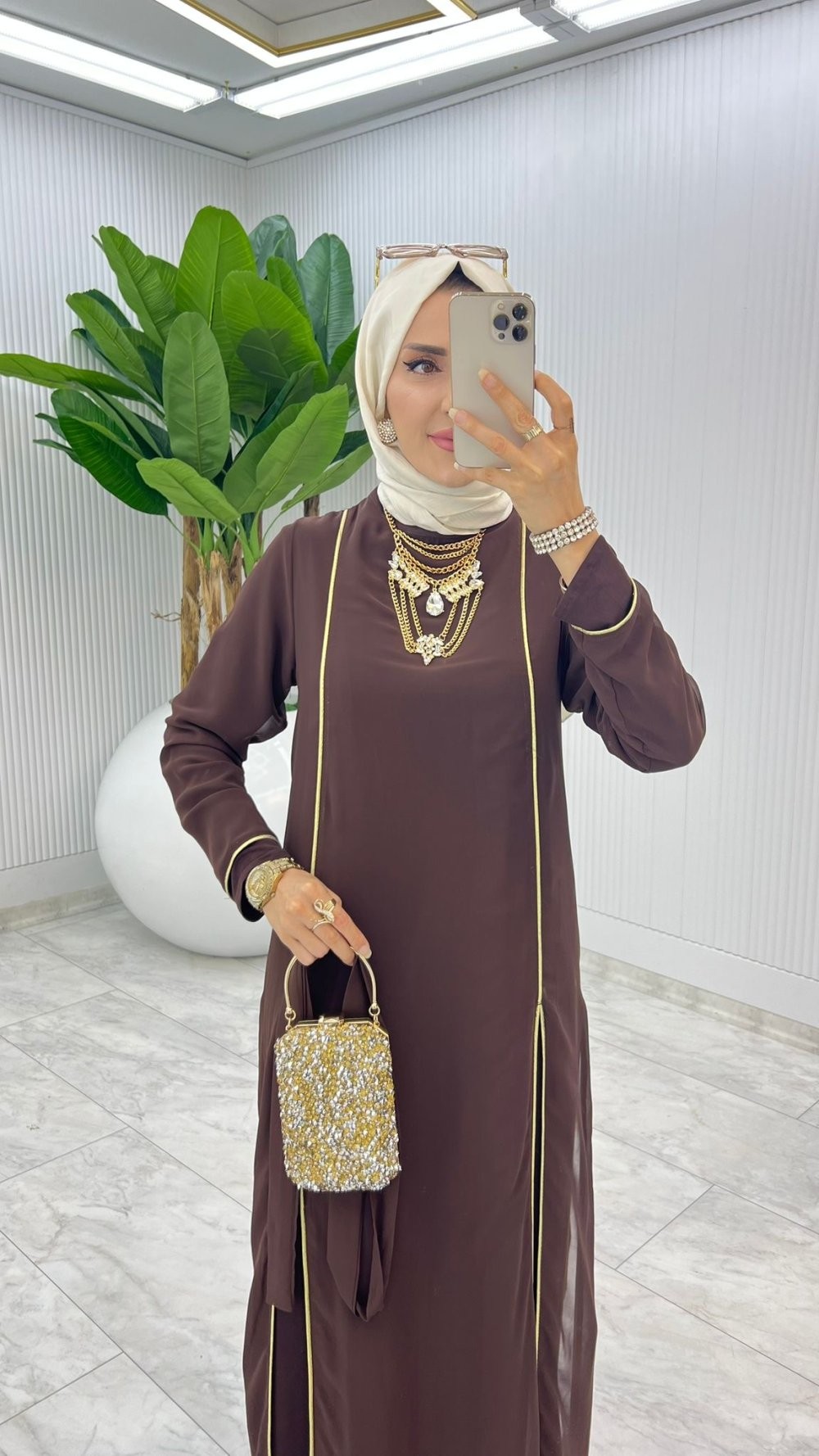 Kahve Premium İkili İmren Takım Tesettür Giyim
