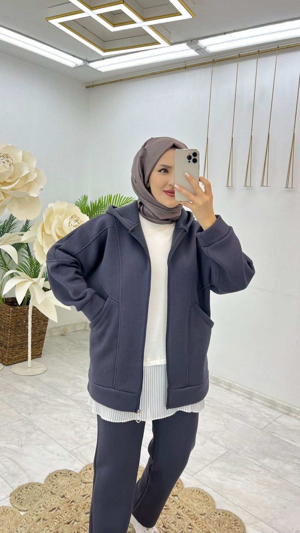 Antrasit Premium Şardonlu Berra Takım Tesettür Giyim
