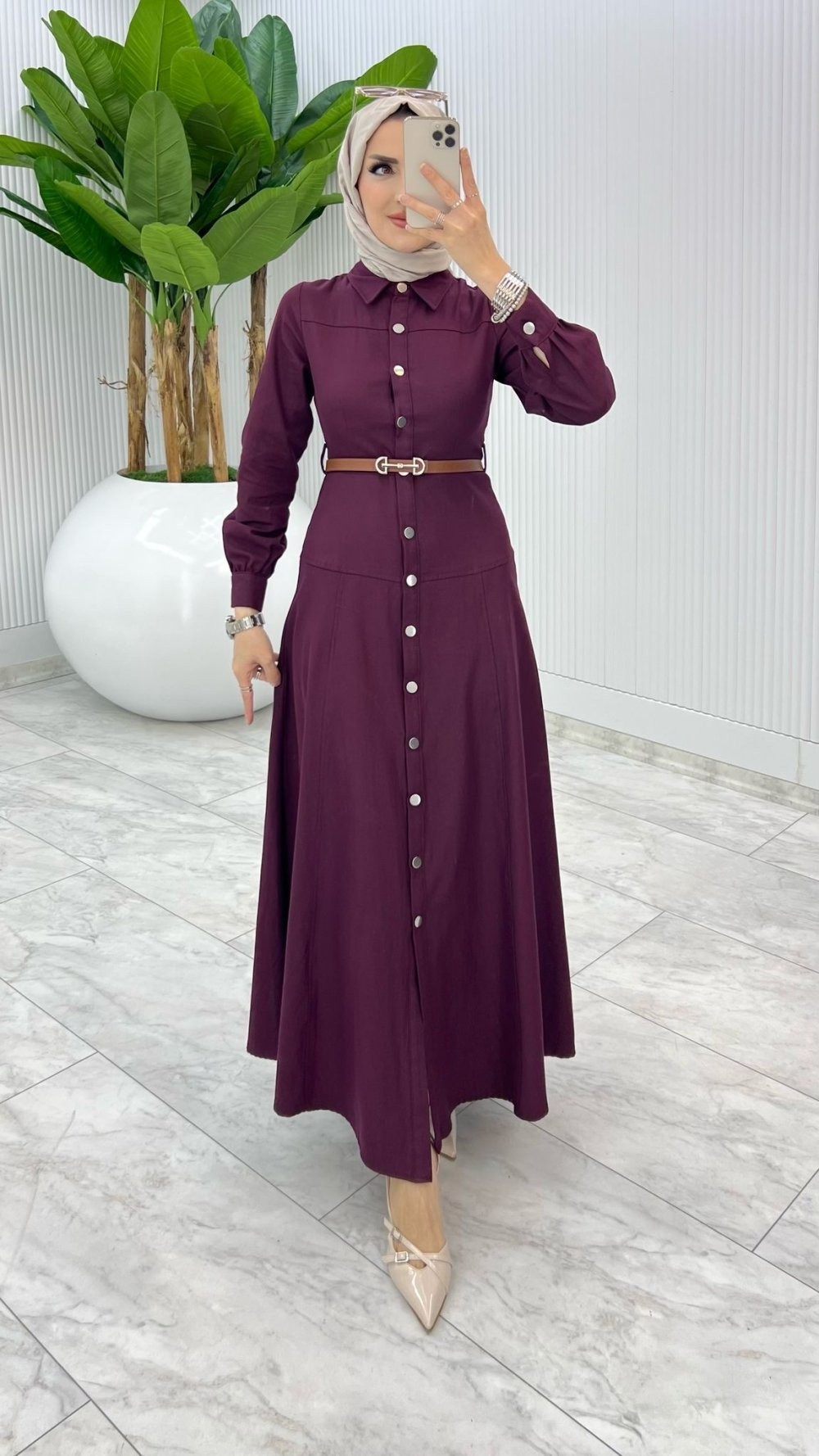 Bordo Premium Selin Elbise Tesettür Giyim