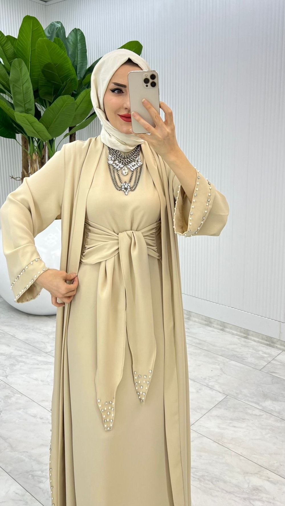 Taş Premium Sofia Abaya Takım Tesettür Giyim