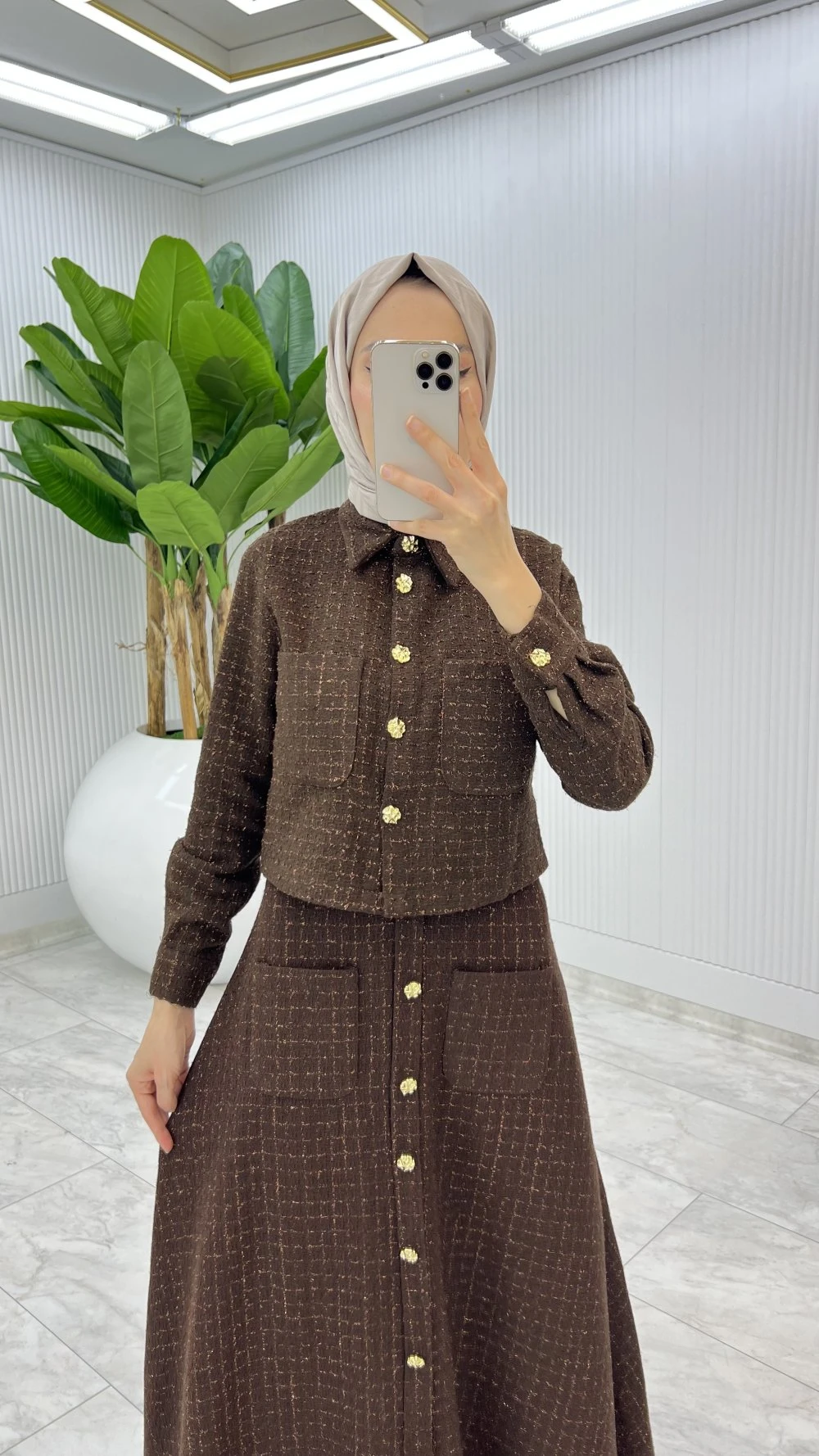 Kahverengi Gönül Channel Etek Takım 