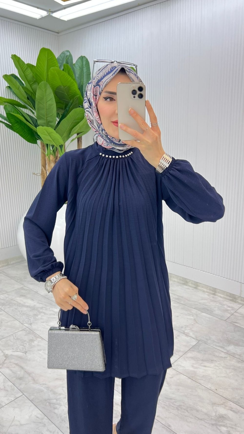 Lacivert Buket Pantolon Takım Tesettür Giyim