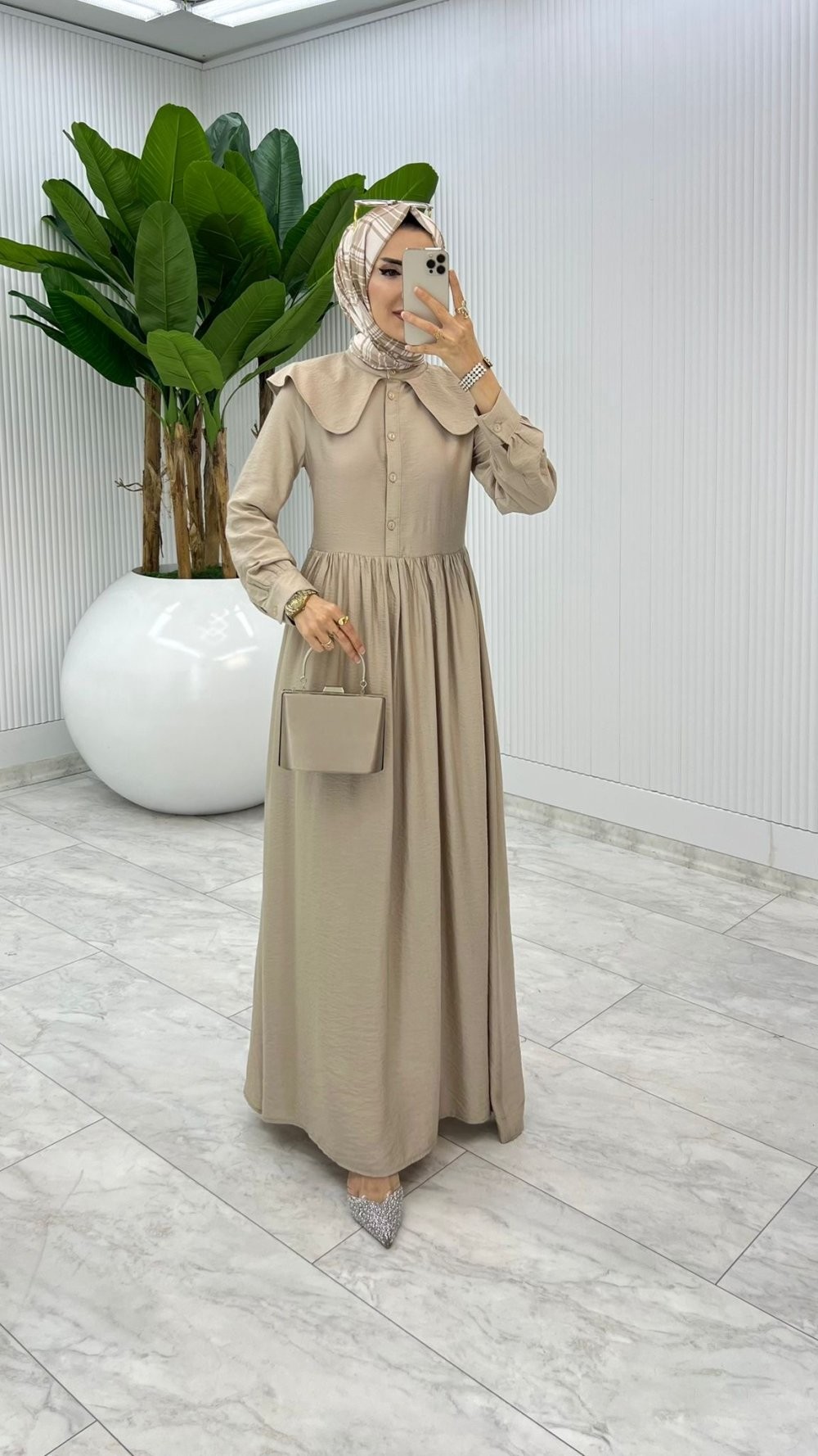 Taş Premium Bebe Yaka Elbise Tesettür Giyim