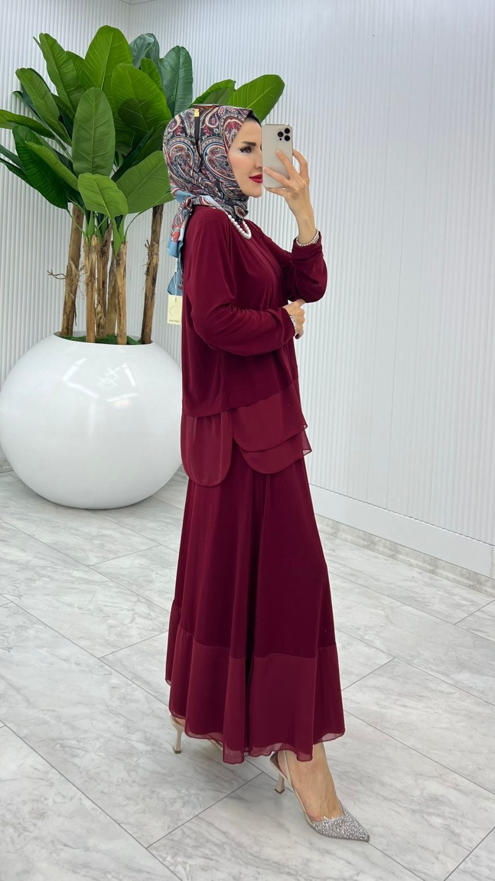 Bordo Premium Aksu Etek Takım Tesettür Giyim