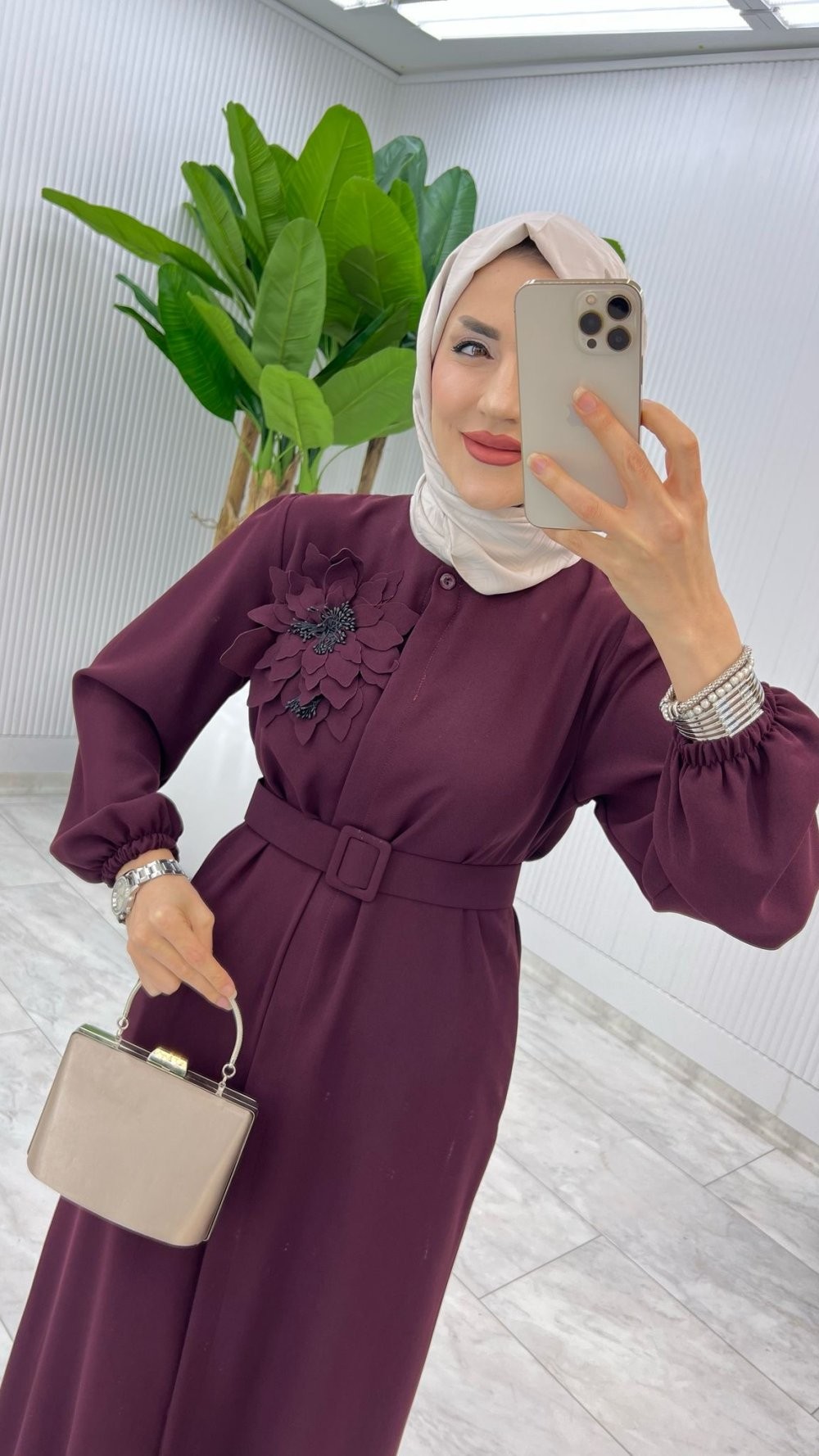 Bordo Premium Yasemin Ferace Tesettür Giyim