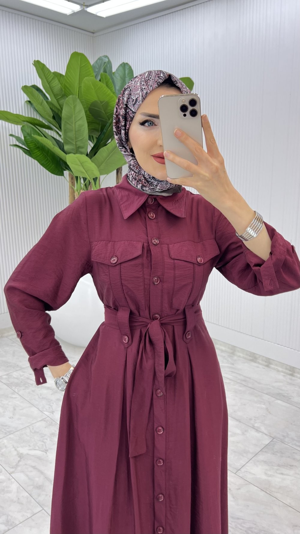 Bordo Ajda Elbise Tesettür Giyim