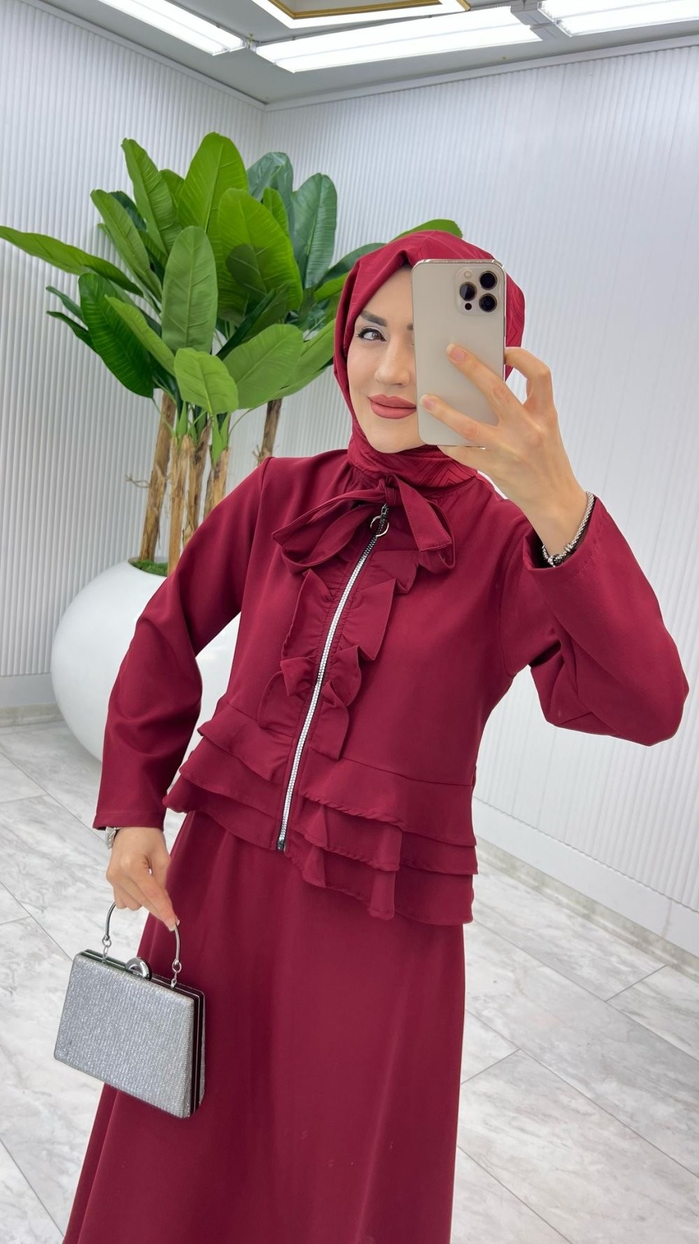 Bordo Aygen Etek Takım Tesettür Giyim