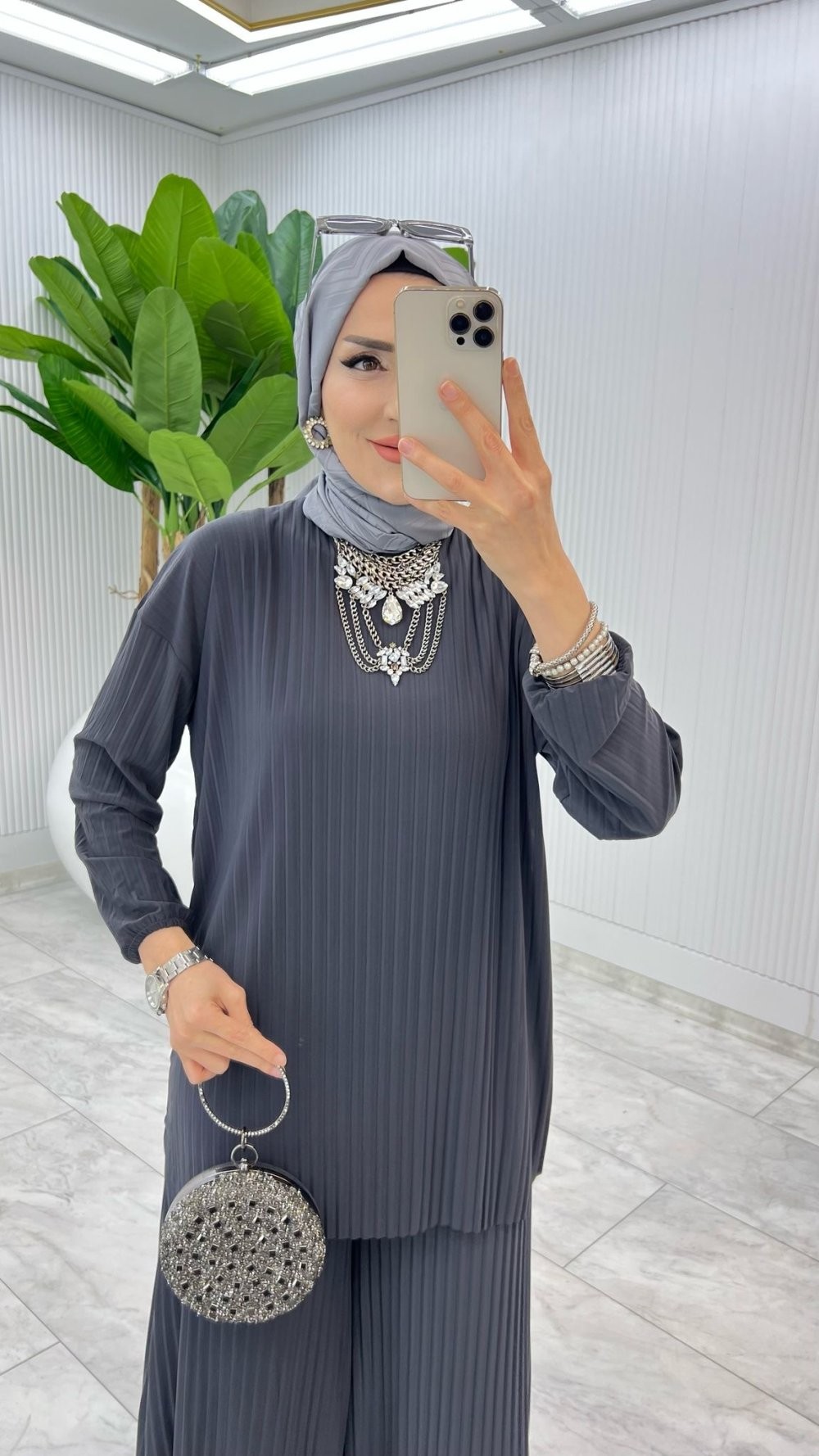 Füme Bilge Pantolon Takım Tesettür Giyim