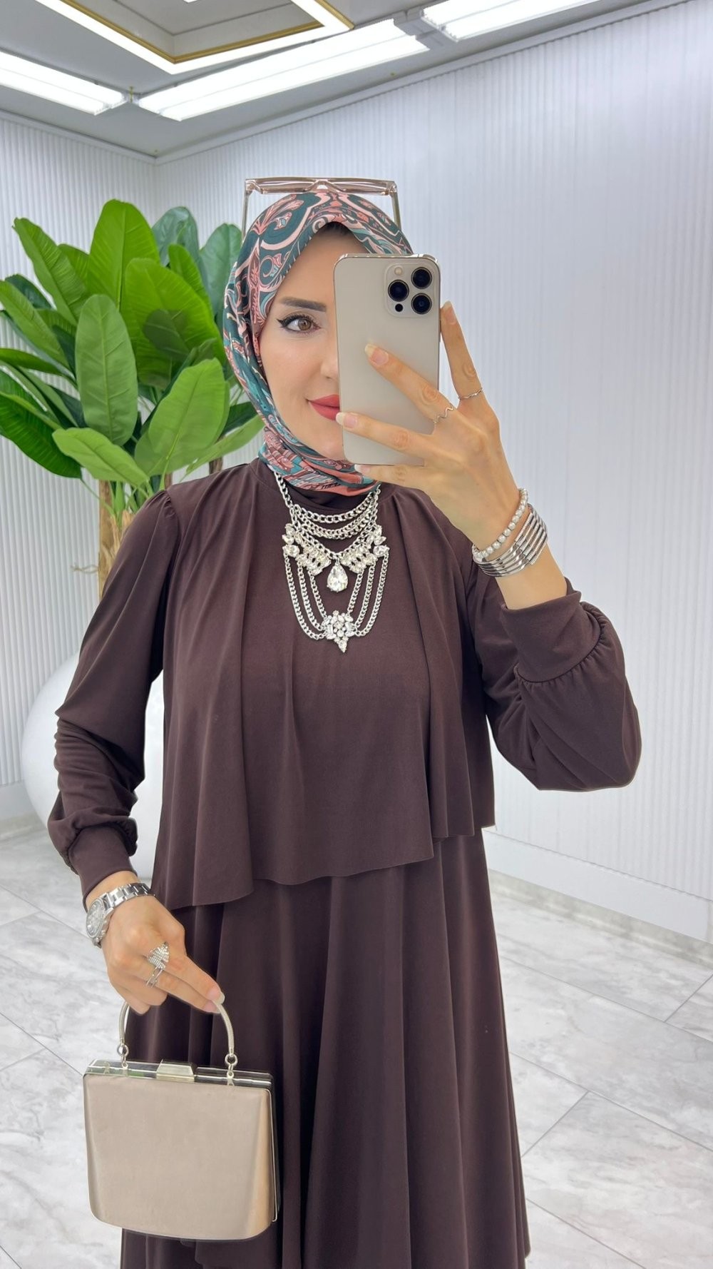 Kahve Premium Diva Elbise Tesettür Giyim