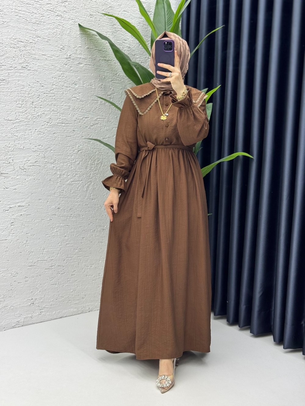 Kahve Sanem Elbise Tesettür Giyim
