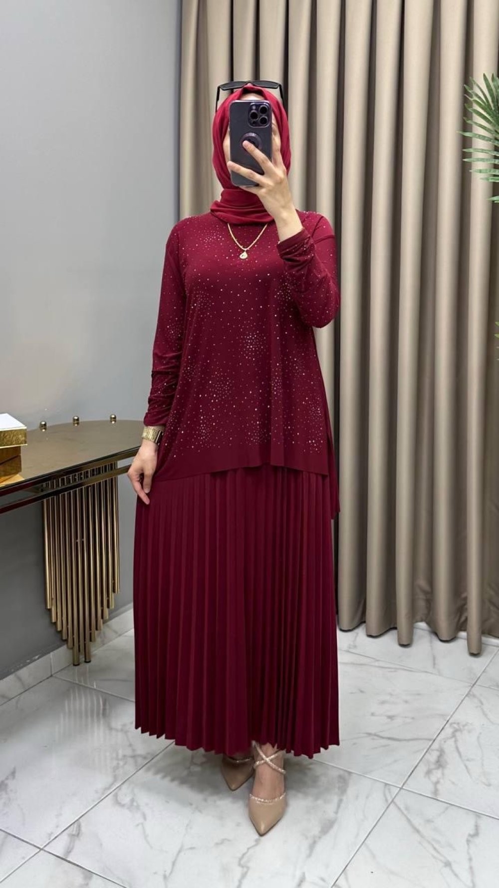 Mayda Etekli Takım Bordo