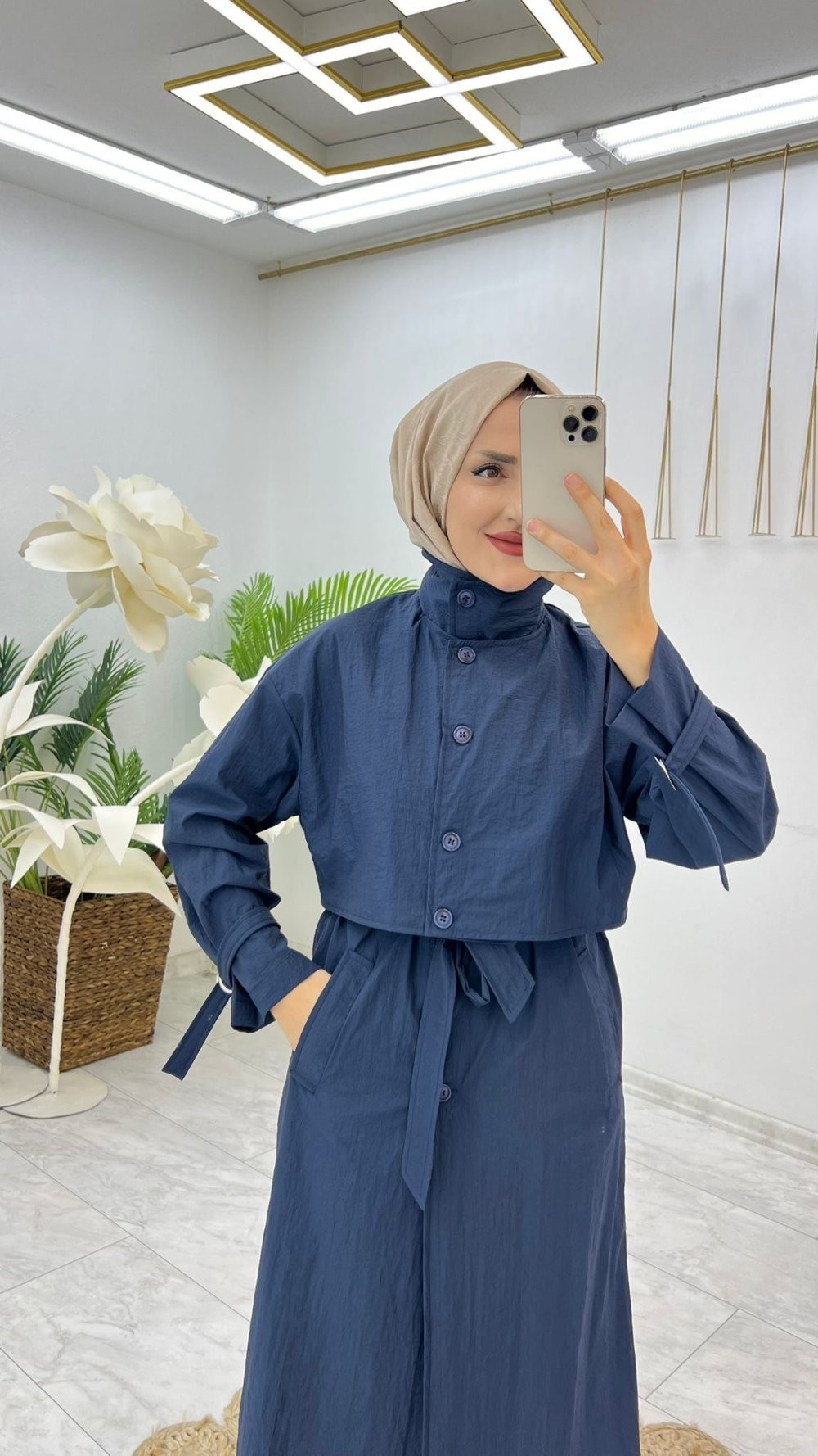 Lacivert Hülya Trench Tesettür Giyim