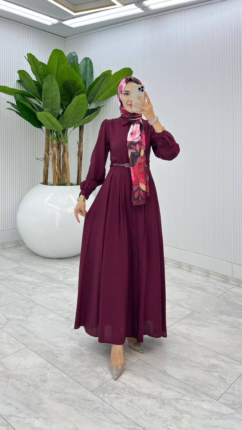 Bordo Demet Elbise Tesettür Giyim 