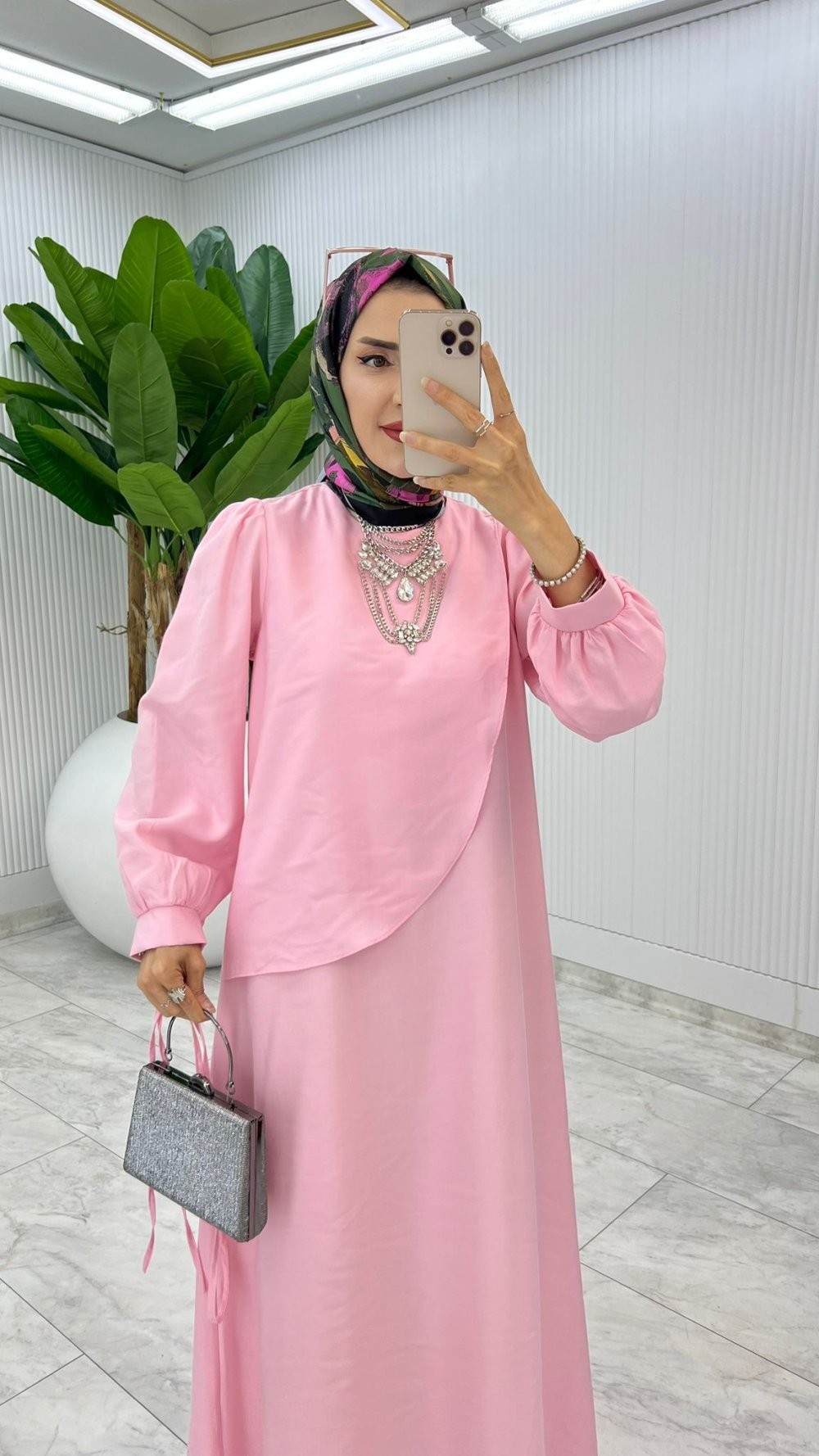 Pembe Mavi Premium Paris Elbise Tesettür Giyim