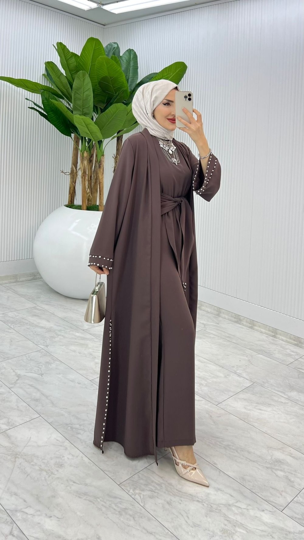 Kahve Premıum Faya Abaya Tulum Takım Tesettür Giyim