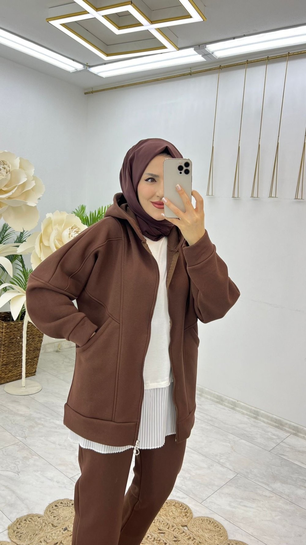 Kahve Premium Şardonlu Berra Takım Tesettür Giyim