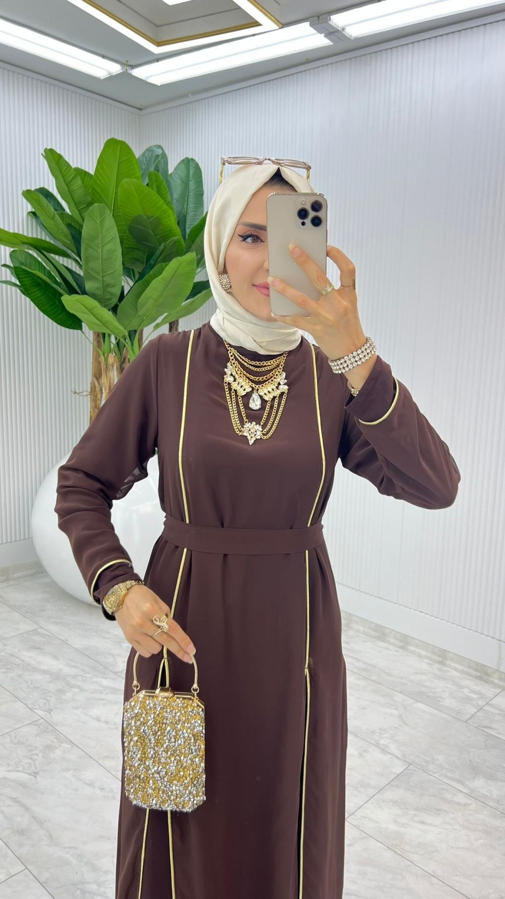 Kahve Premium İkili İmren Takım Tesettür Giyim