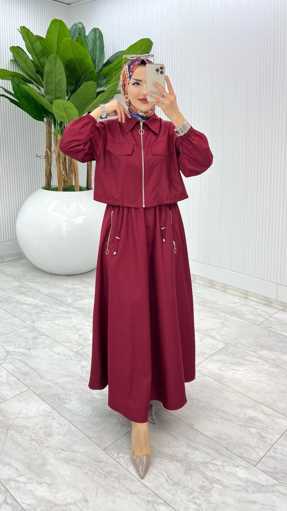 Bordo Premium Nefis Etek Takım Tesettür Giyim