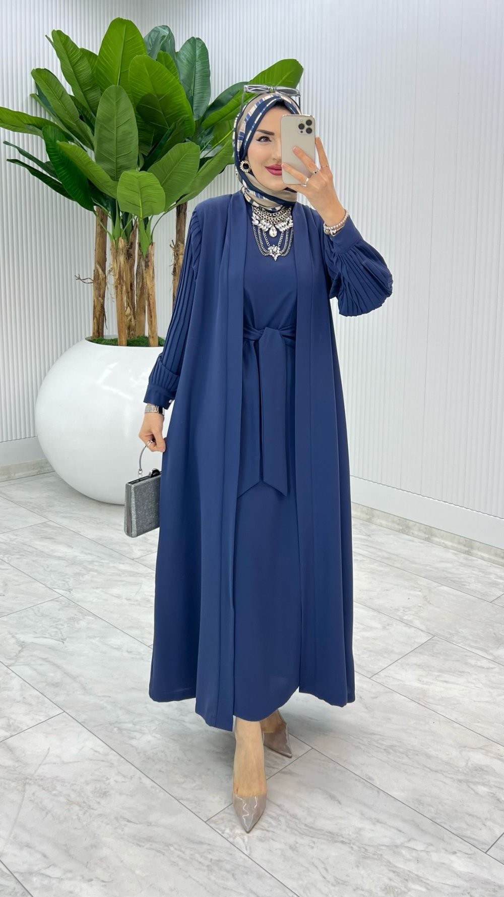İndigo Premıum Melek Abaya Takım Tesettür Giyim