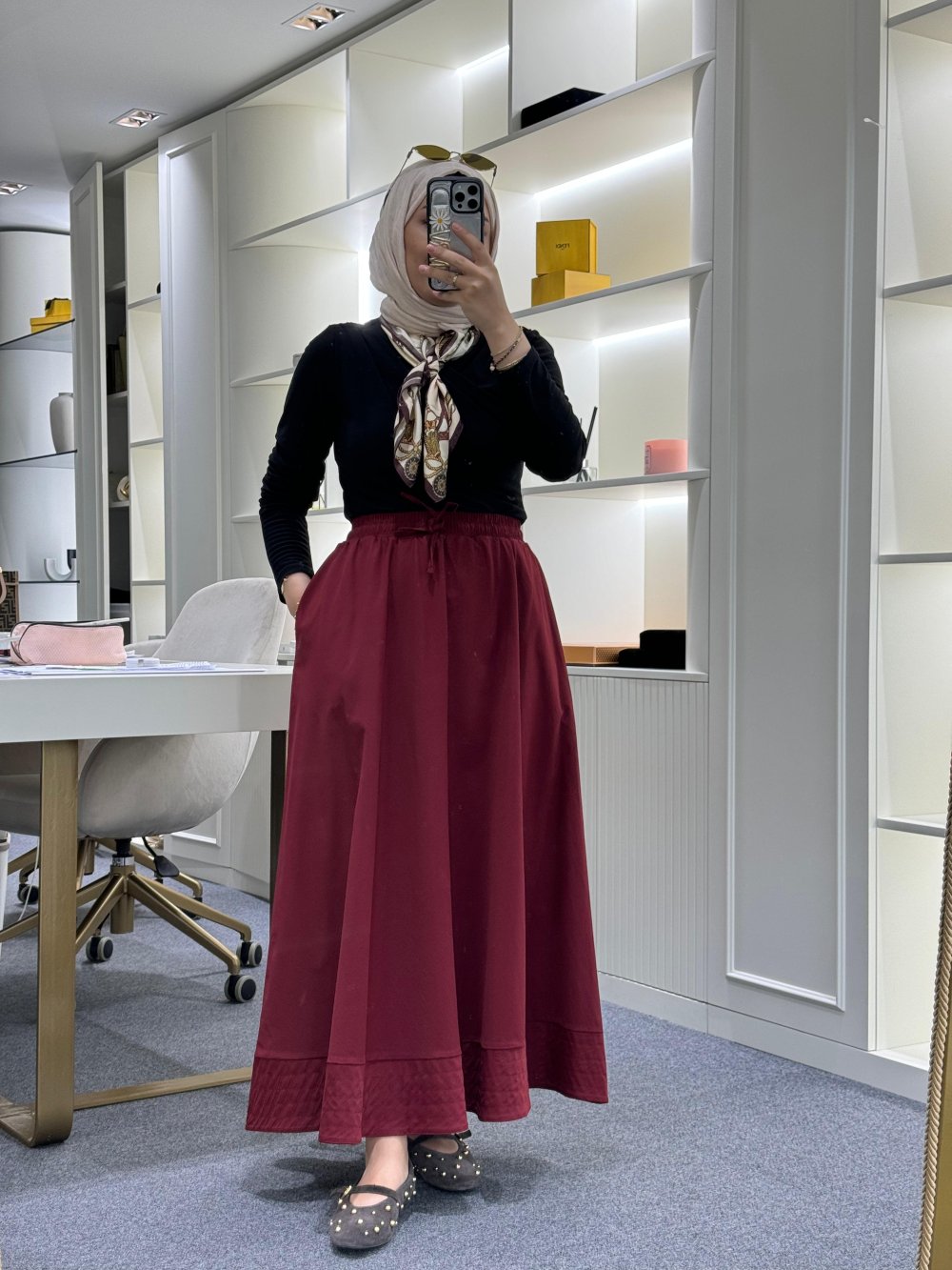Dikiş Detaylı Beli Lastikli Etek