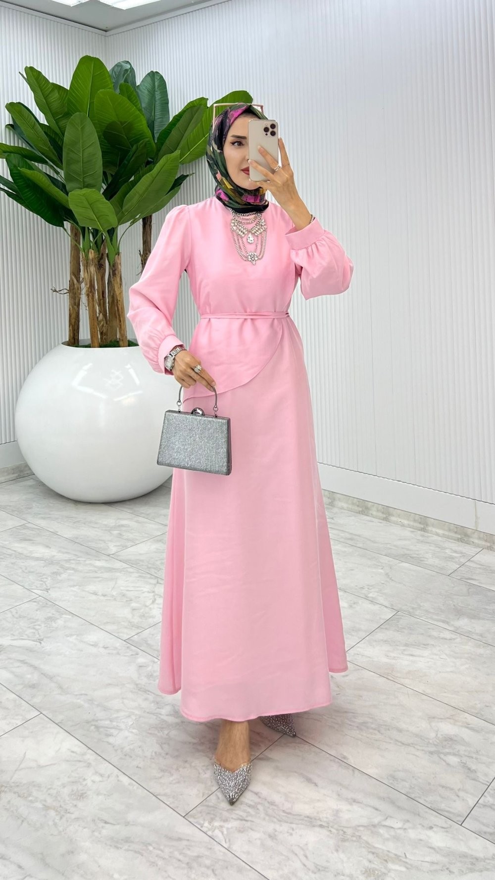 Pembe Mavi Premium Paris Elbise Tesettür Giyim