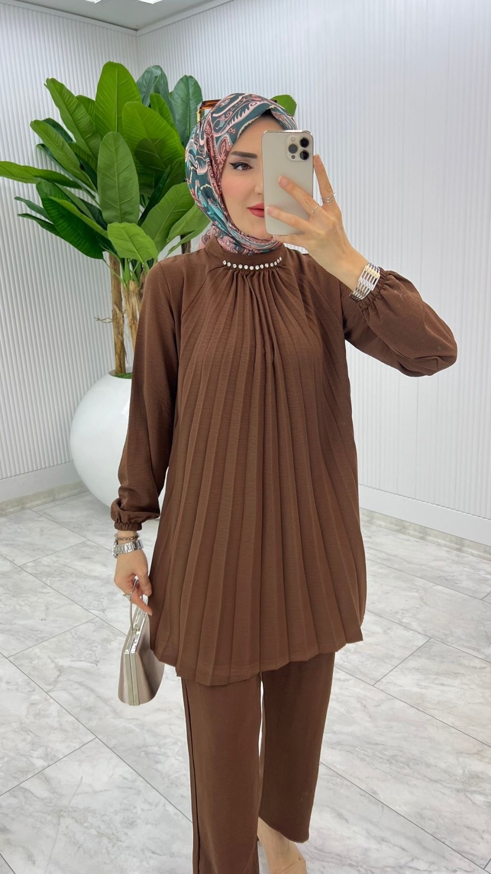 Kahve Buket Pantolon Takım Tesettür Giyim
