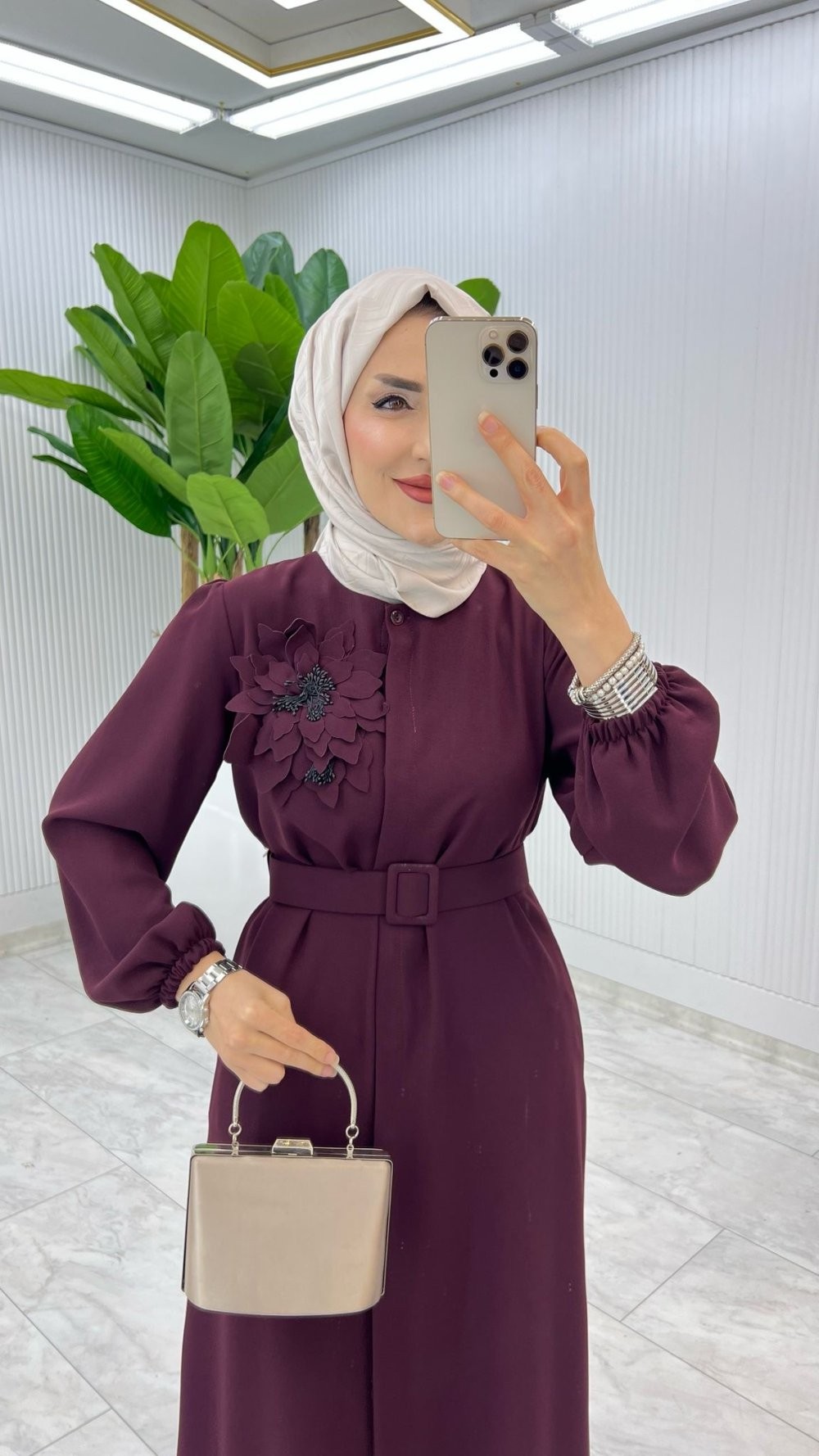 Bordo Premium Yasemin Ferace Tesettür Giyim