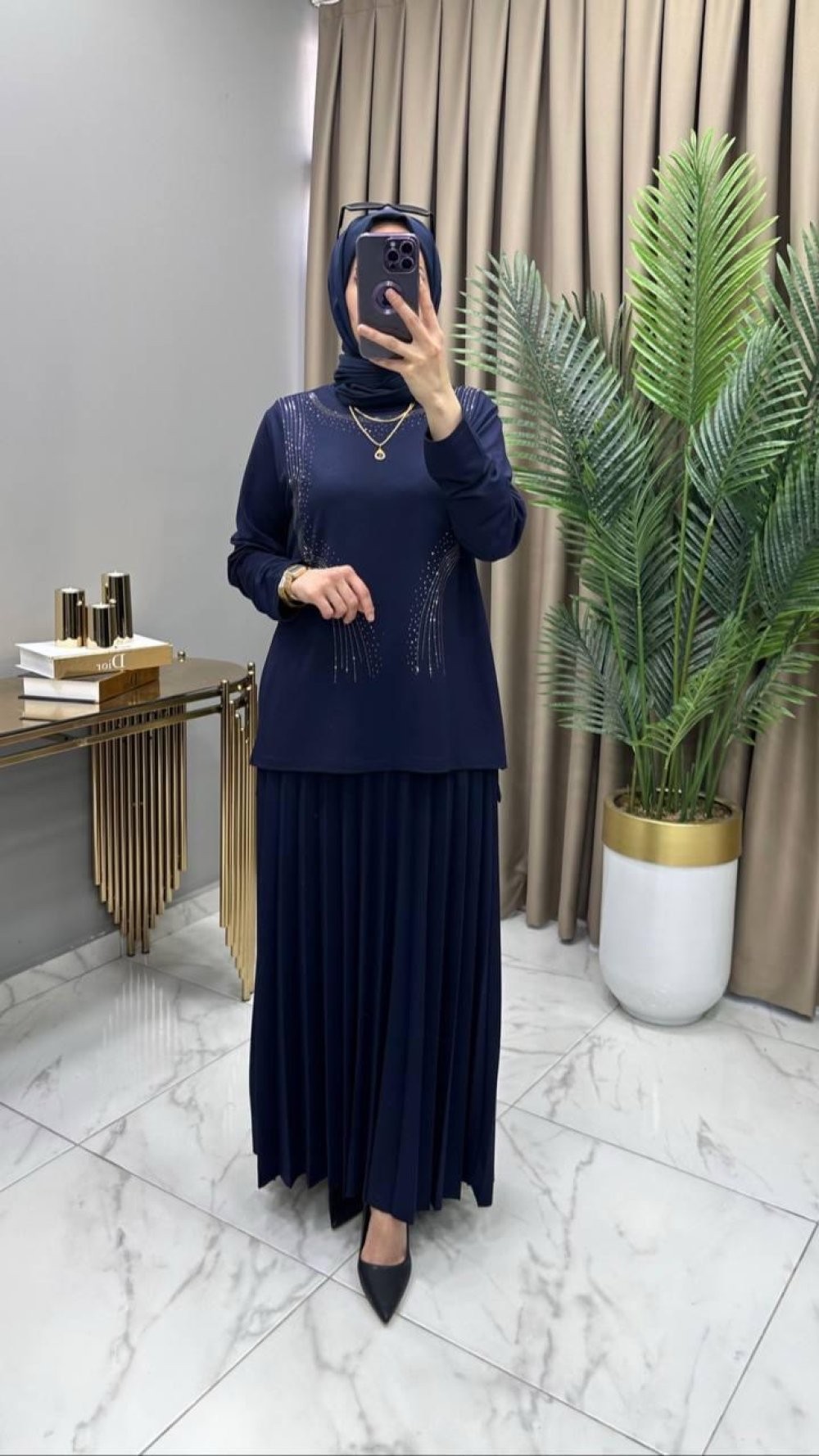 Alya Taşlı Takım Lacivert 