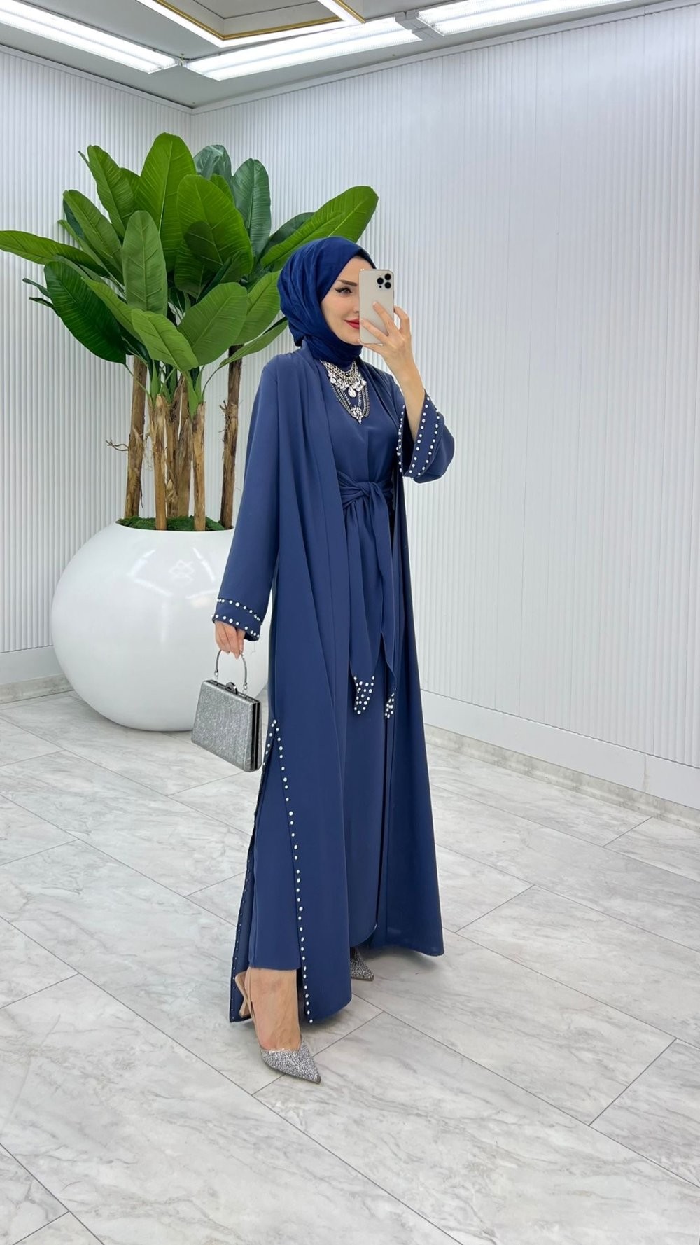 İndigo Premium Sofia Abaya Takım Tesettür Giyim