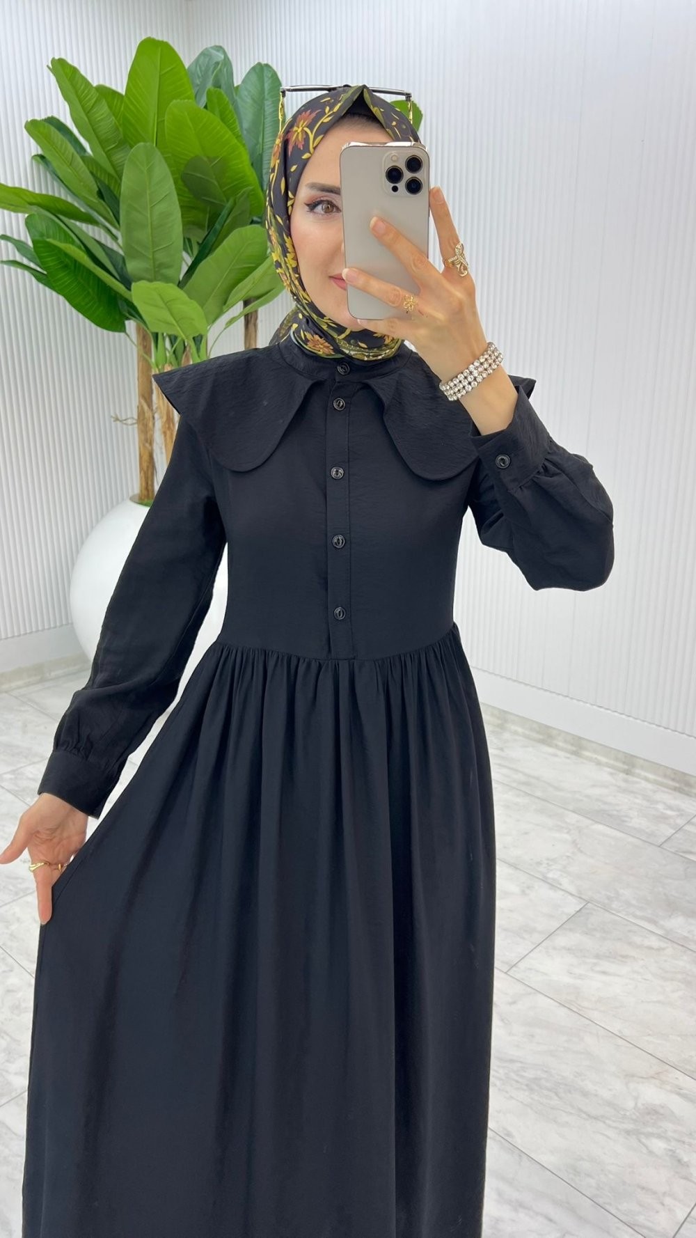 Siyah Premium Bebe Yaka Elbise Tesettür Giyim