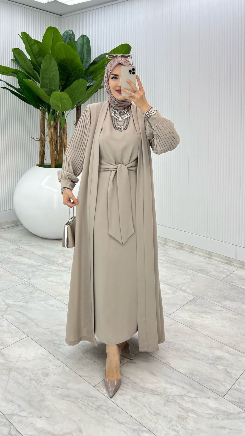 Taş Premıum Melek Abaya Takım Tesettür Giyim