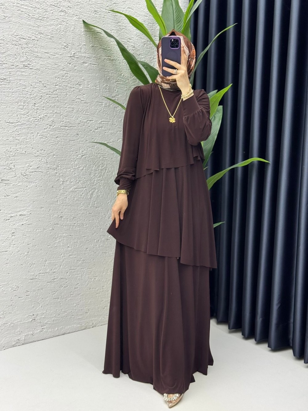 Kahve Premium Sultan Elbise Tesettür Giyim