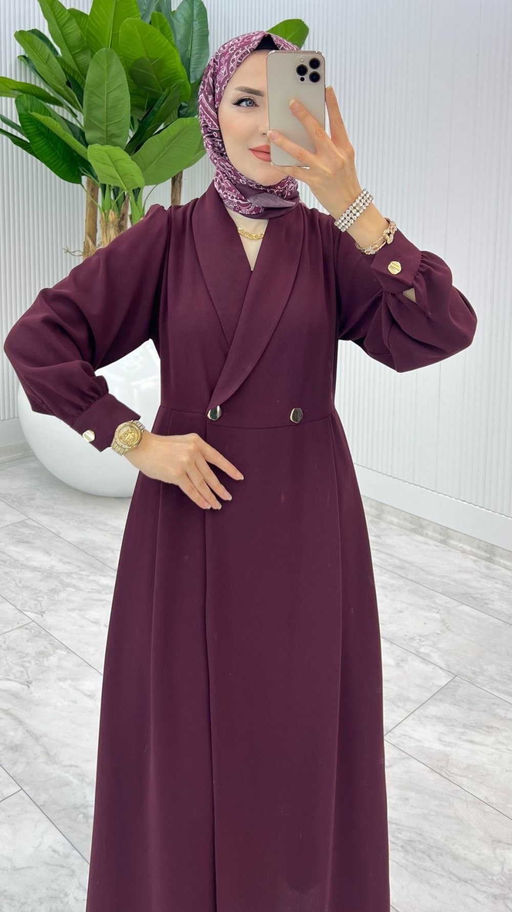 Bordo Premium Lal Ferace Elbise Tesettür Giyim