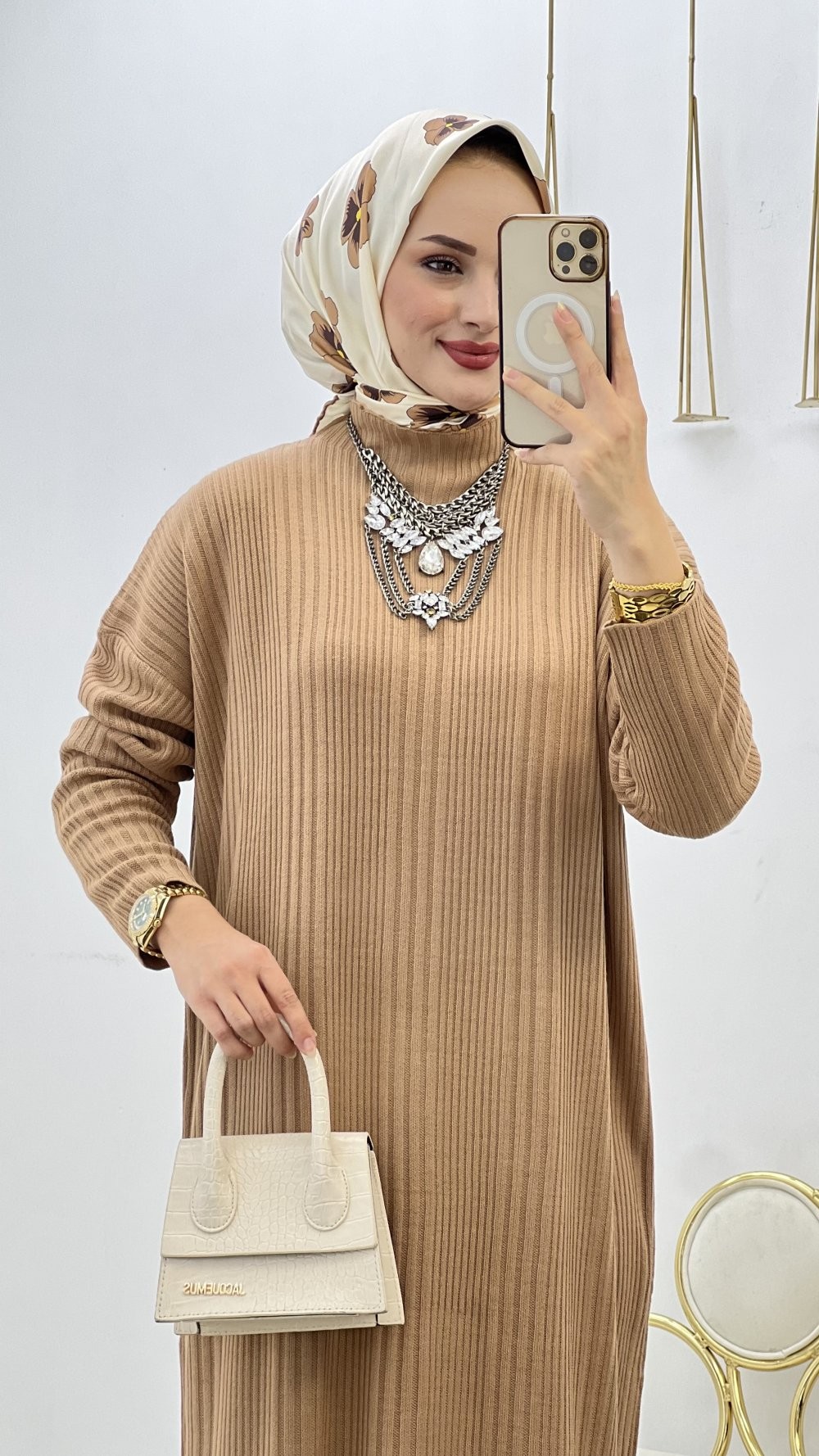 Camel Dilek Triko Elbise Tesettür Giyim 
