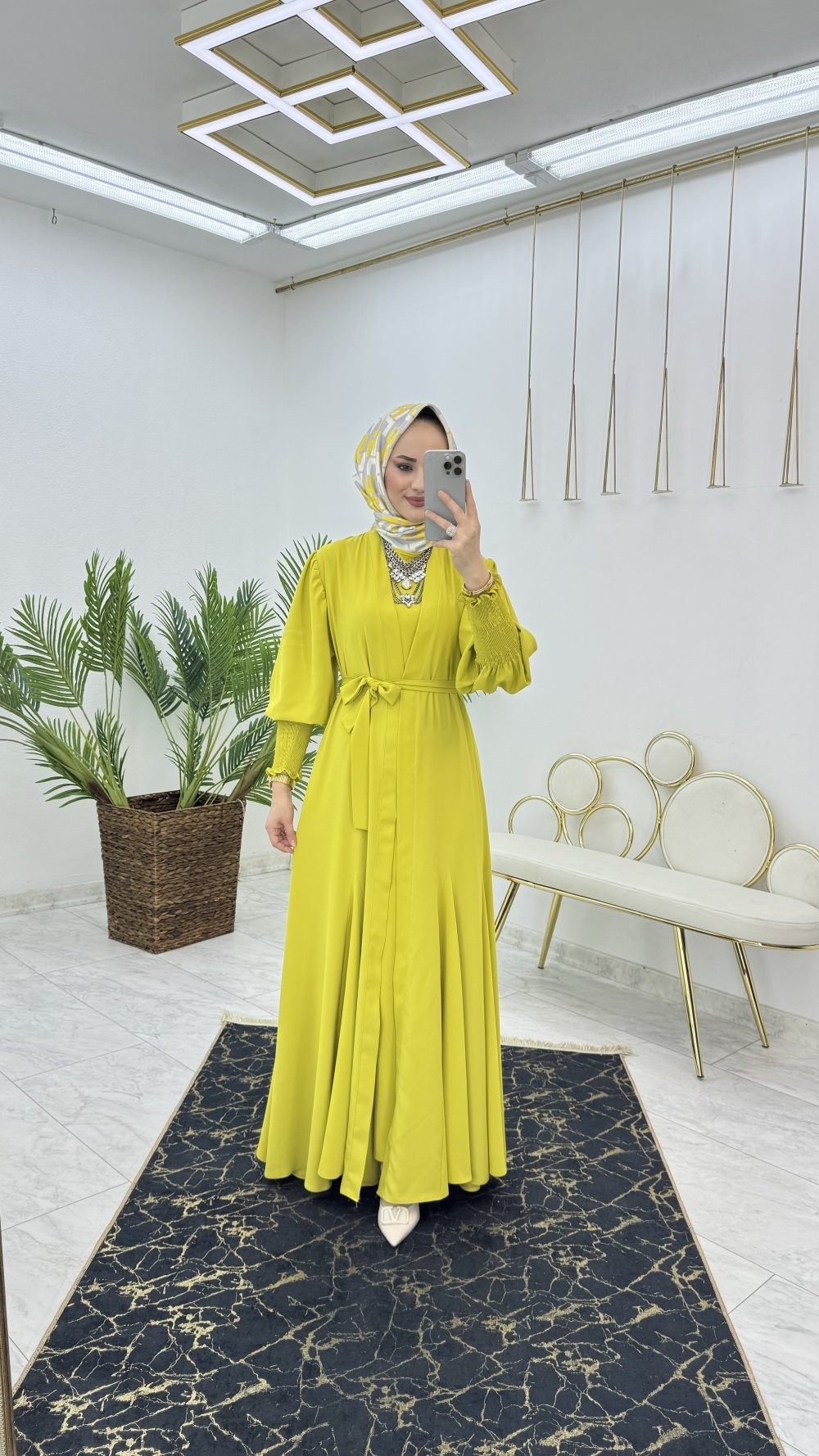 Yağ Yeşili Şahane Abaya Takım Tesettür Giyim 
