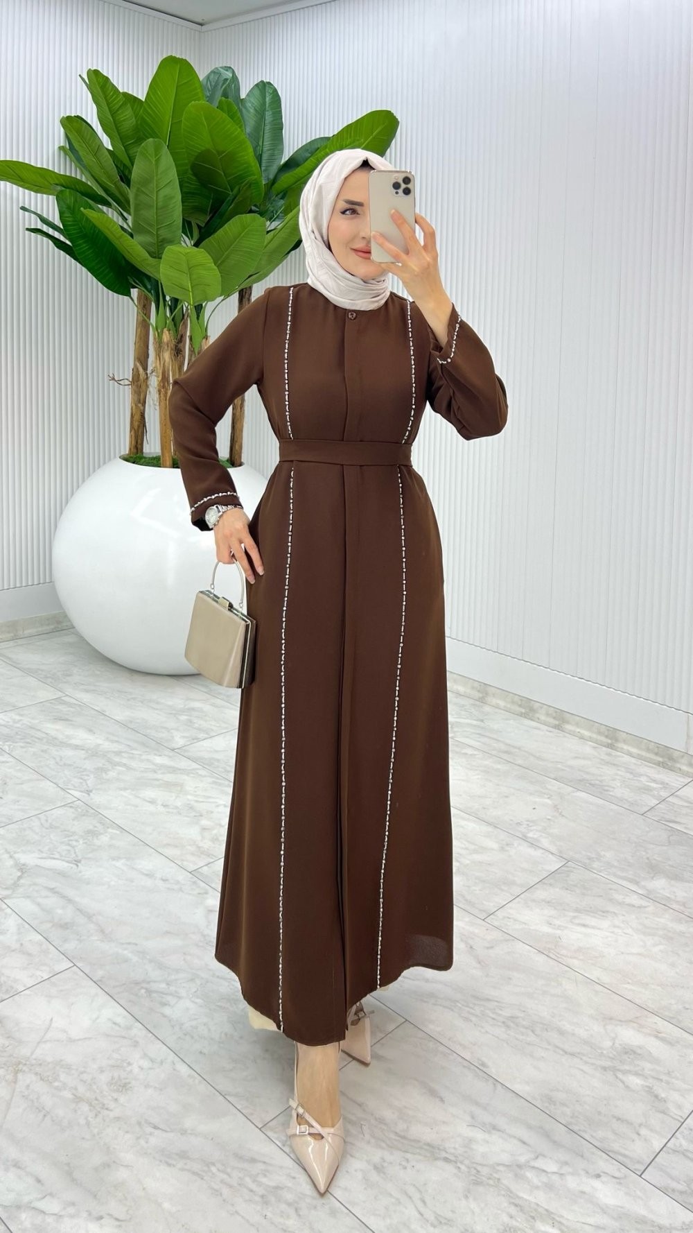 Kahve Premium Eyşan Ferace Tesettür Giyim 