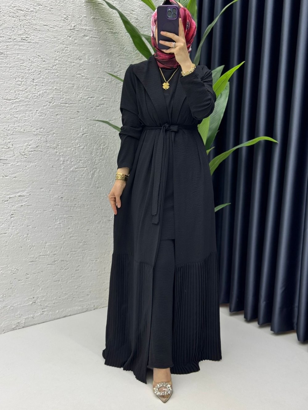 Siyah Premium Üçlü Helena Takım Tesettür Giyim
