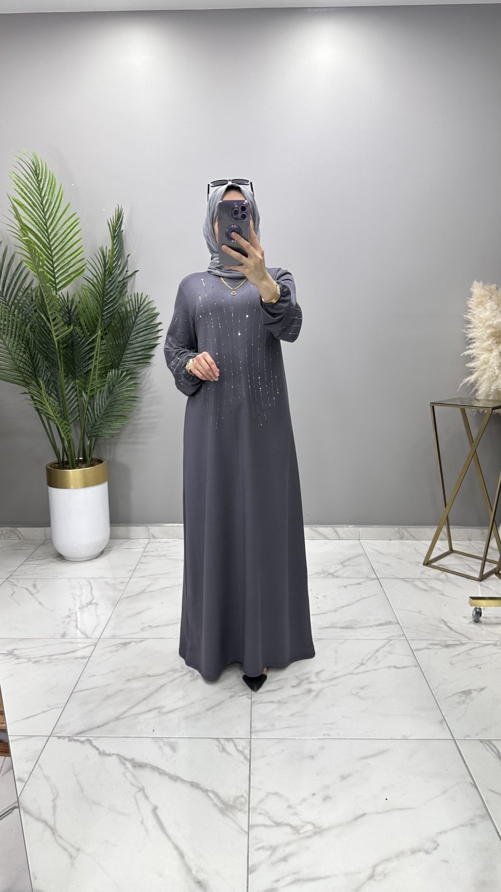 AJDA ABİYE ELBİSE FÜME 