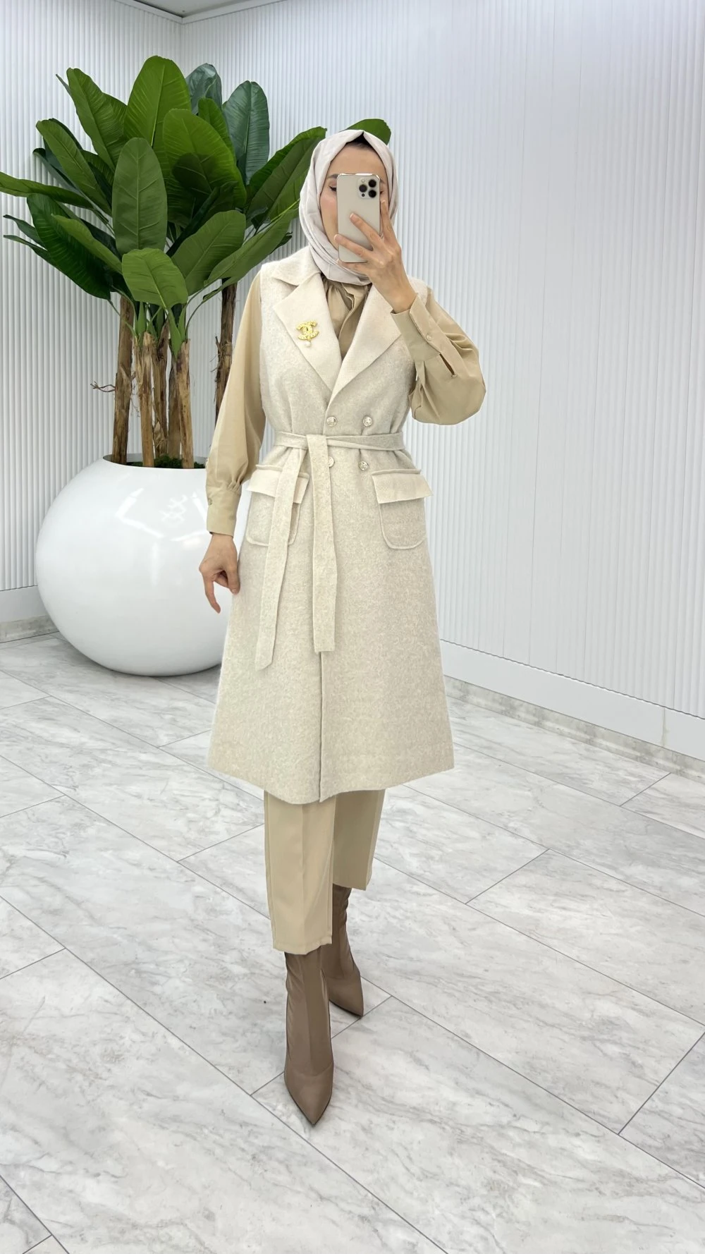 Krem Fidan Channel Yelek Broş Hediyeli 