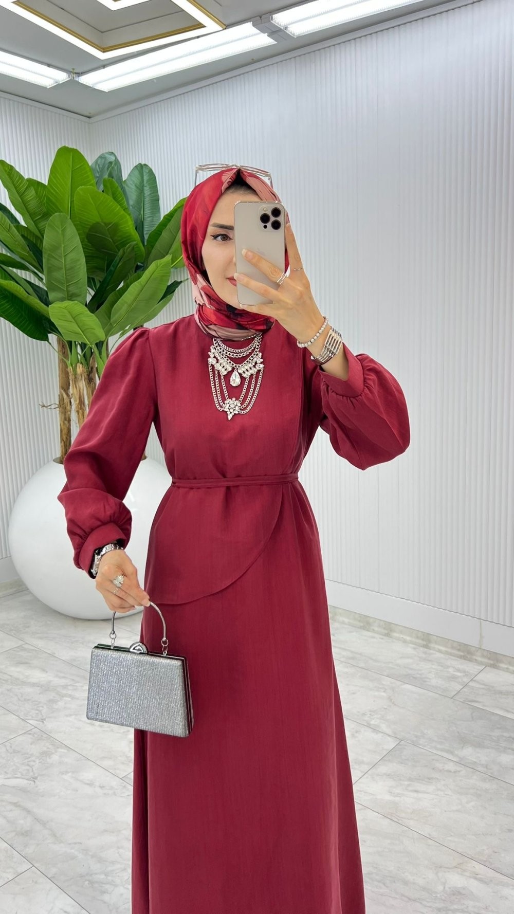 Vişne Mavi Premium Paris Elbise Tesettür Giyim