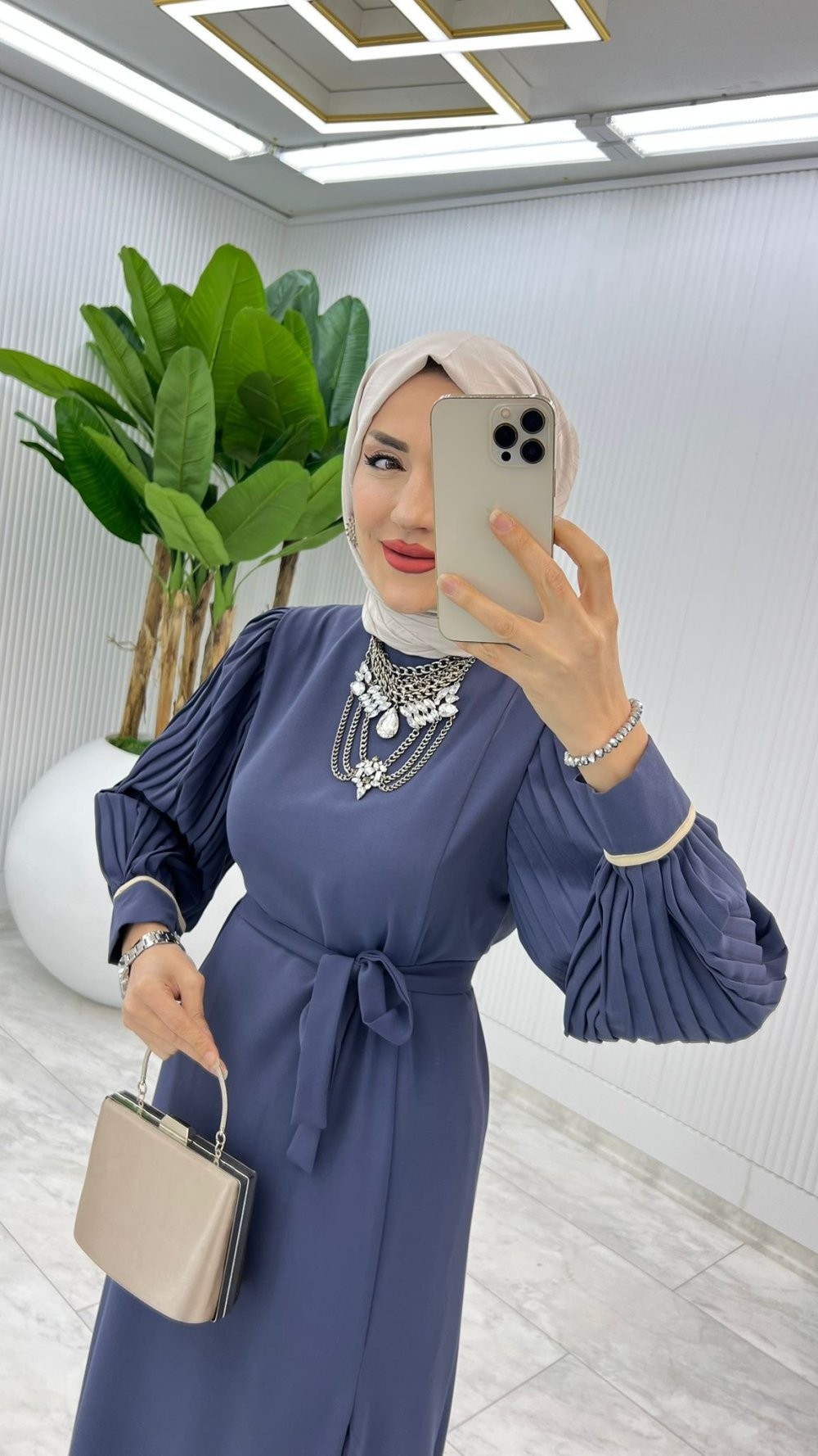 Lacivert Adria Elbise Takım Tesettür Giyim