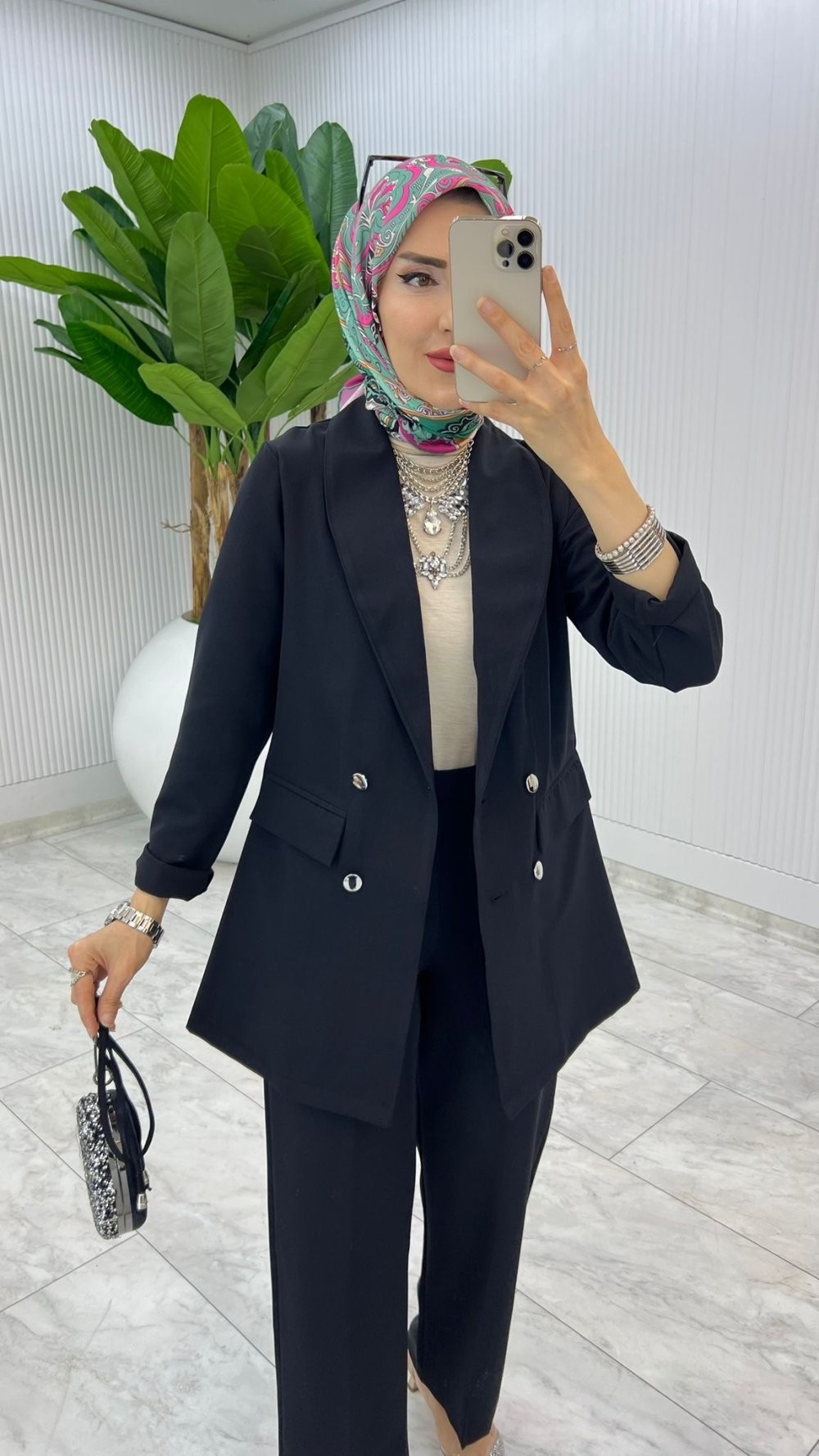 Siyah Hande Ceket Takım Tesettür Giyim
