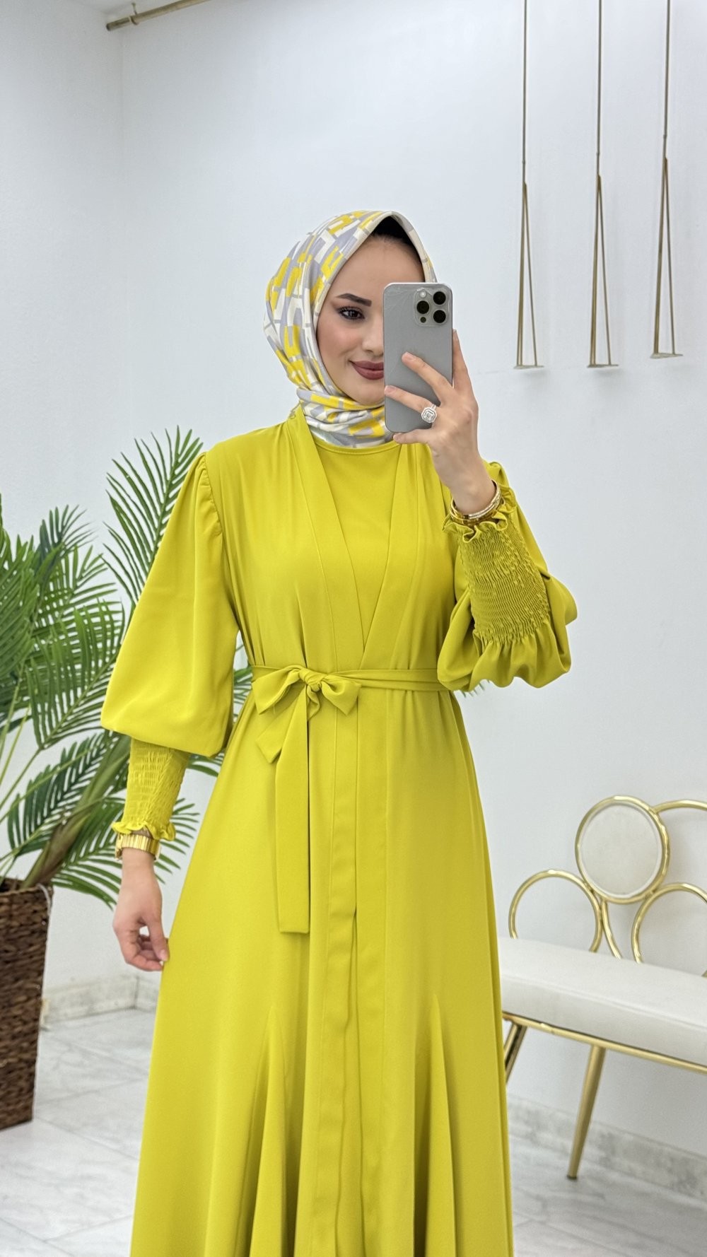 Yağ Yeşili Şahane Abaya Takım Tesettür Giyim 