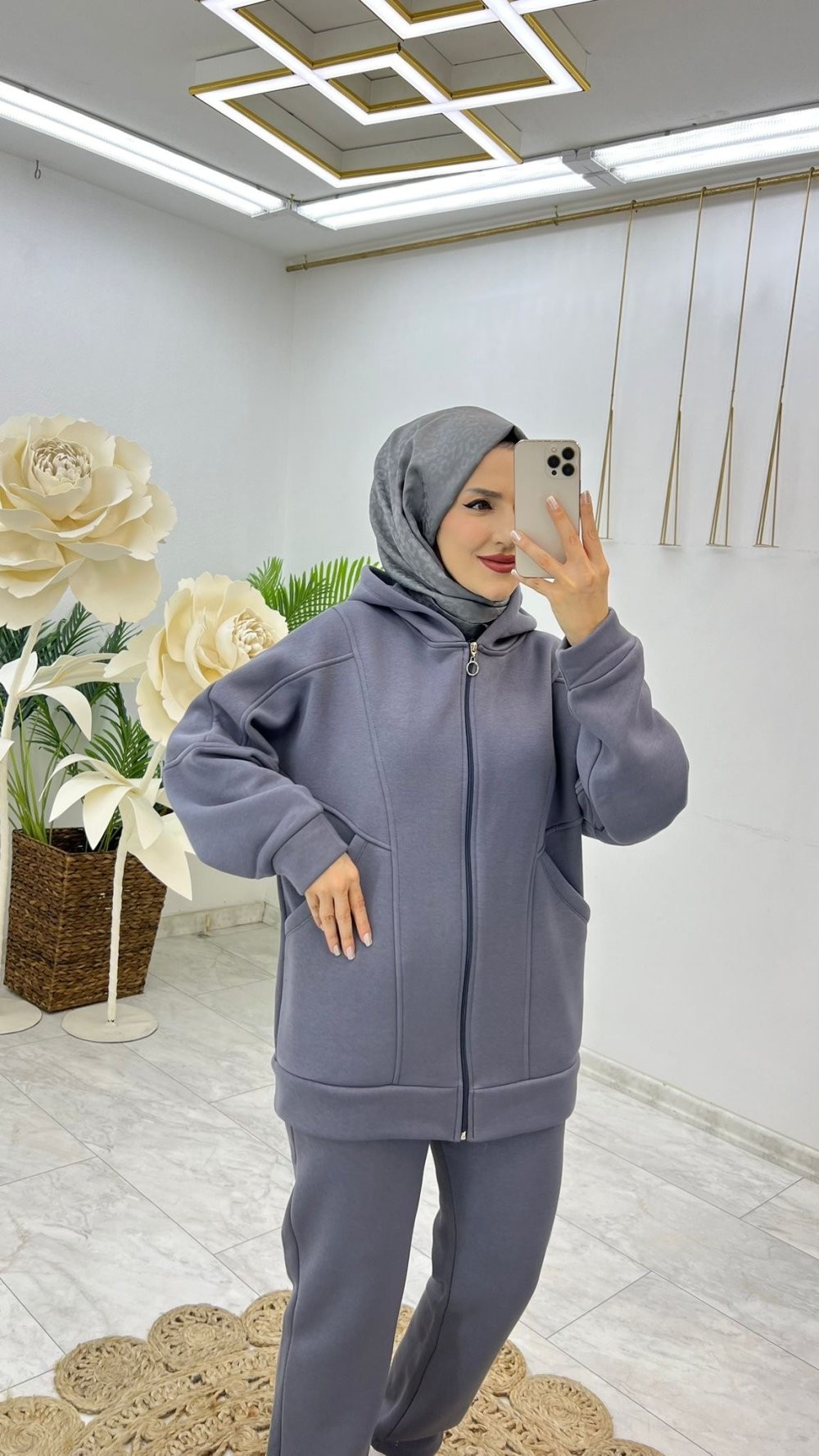 Gri Premium Şardonlu Berra Takım Tesettür Giyim