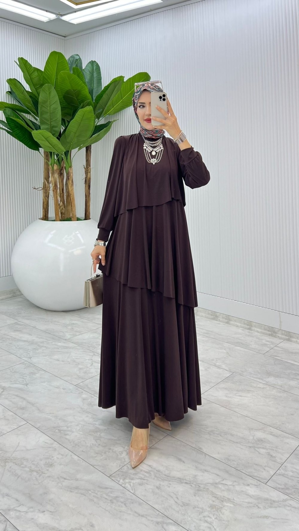 Kahve Premium Diva Elbise Tesettür Giyim