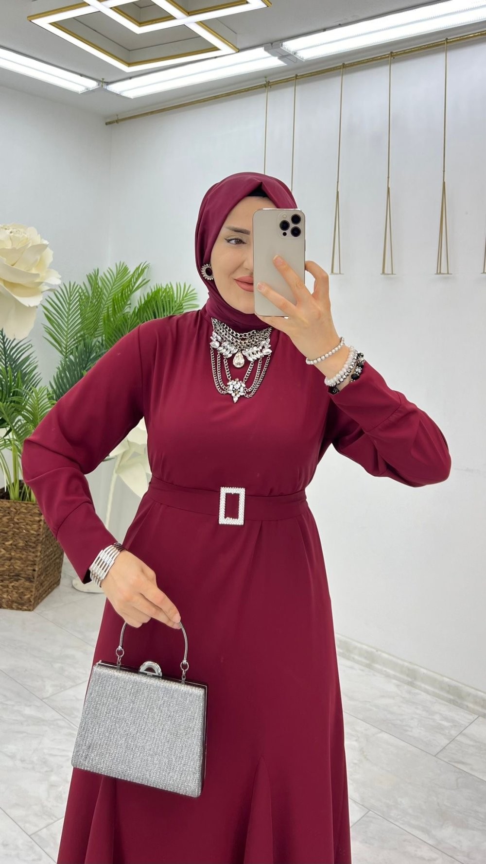 Bordo Özel Tasarım Sena Elbise Tesettür Giyim