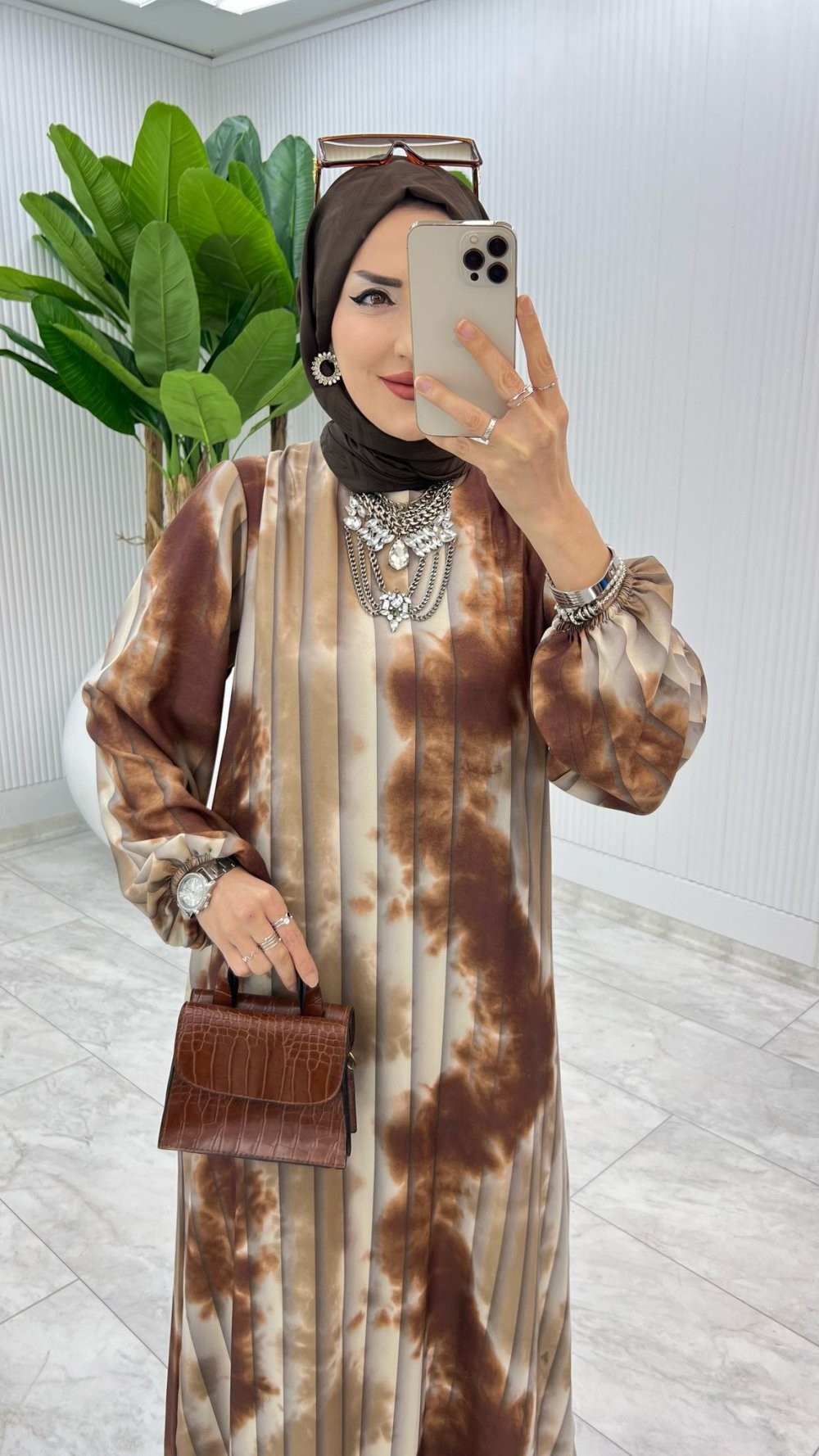 Kahve Pelin Elbise Tesettür Giyim