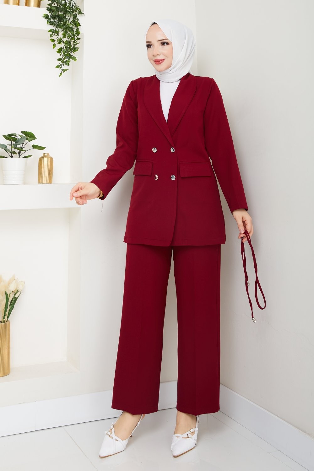 Bordo Modaceket Takım Tesettür Giyyim